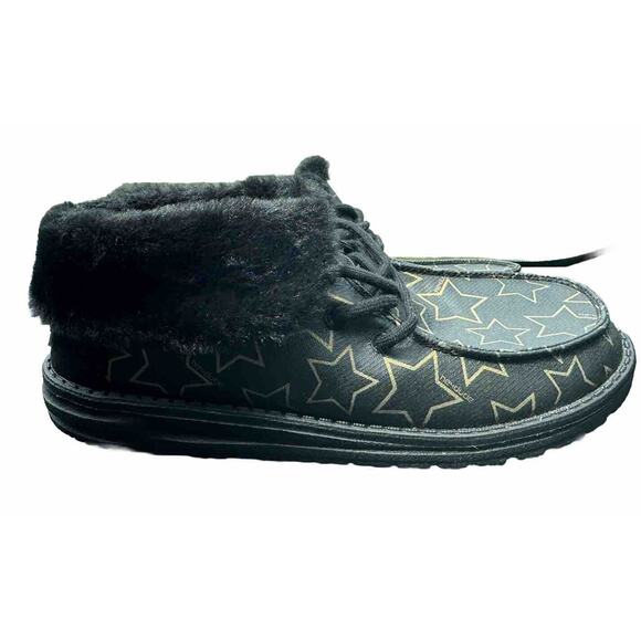 Hey Dude Britt Starry Black Ankle Booties W/ Faux Fur Women’s Sz 5 - Picture 1 of 9
